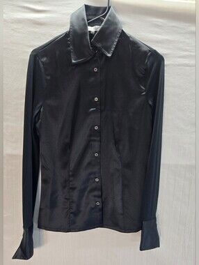 Anatomie Women's XS Black Satin Long Sleeve Button Shirt Blouse New with Tags